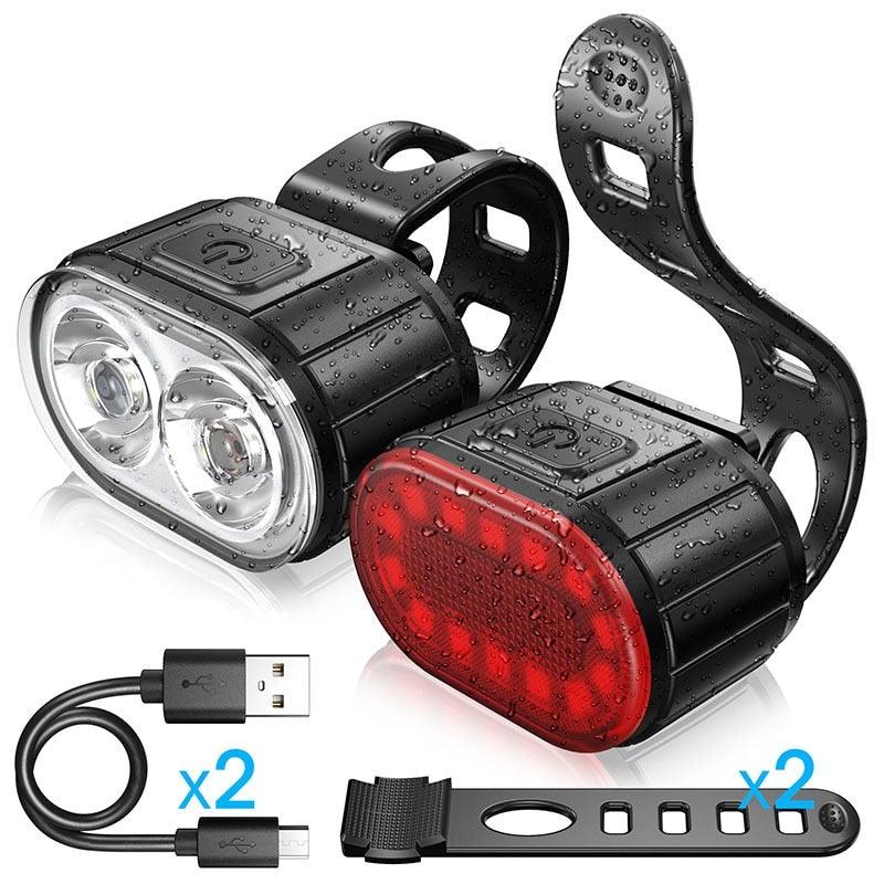 USB Rechargeable Bike Light Set Front Rear LED Waterproof