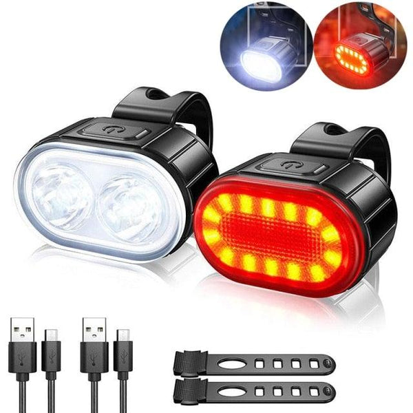 2PCS LED Bike Light Set USB Rechargeable Front Rear